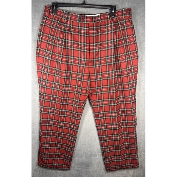 Paul Frederick Other - Paul Fredrick Vintage Red Tartan Plaid Wool Pants 40x30 Pleated Cuffed 80s